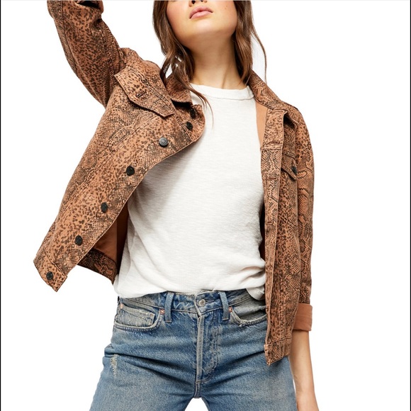 Free People Jackets & Blazers - Free People Snake Print Trucker Jacket